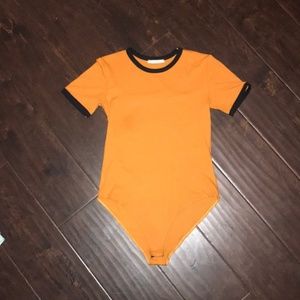 Zara Tops - Women's Zara Mustard/Black T-Shirt Bodysuit Size L Zara Tops - Women's Zara Mustard/Black T-Shirt Bodysuit Size L